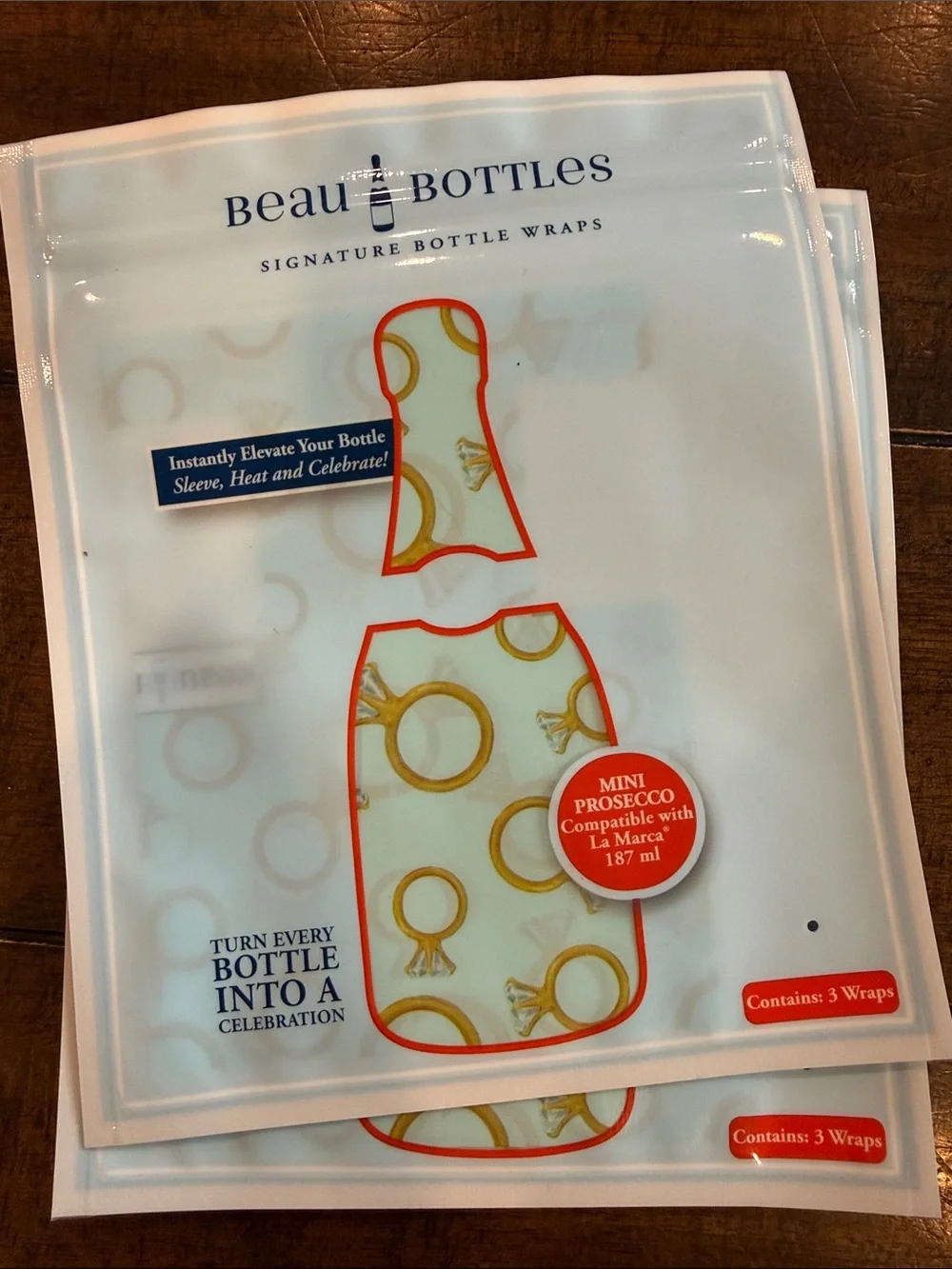 Mini Prosecco Bottle Wraps - Gold Ring Pattern (3 Wraps)